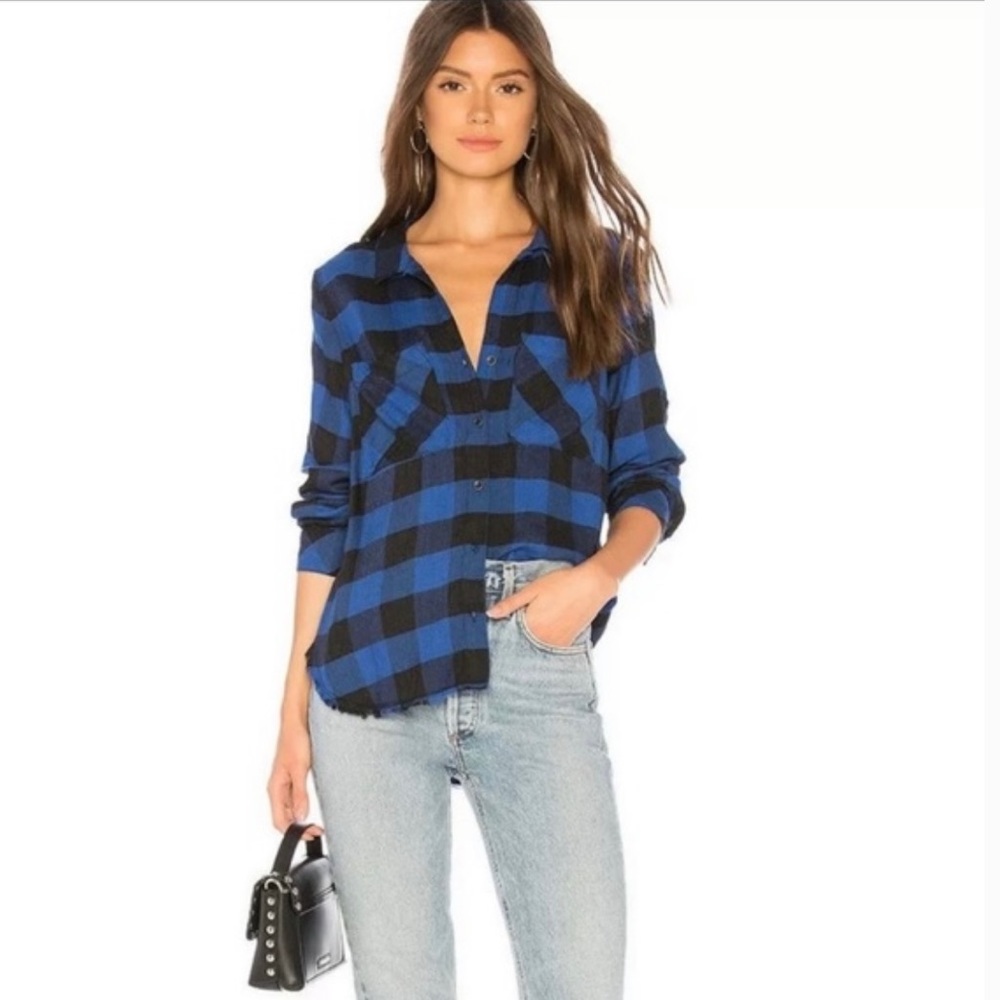Cloth & Stone ANTHROPOLOGIE Black & Blue Button Plaid Shirt